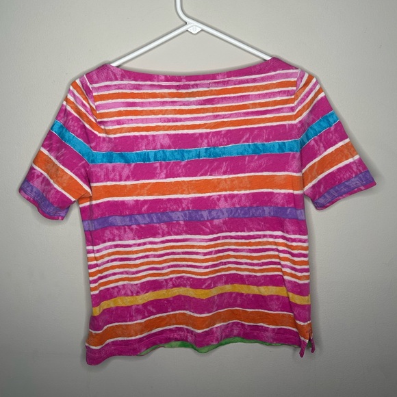 Lauren Ralph Lauren Colorful Pink Cotton Short Sleeve Multicolor Striped Shirt M - Picture 3 of 10
